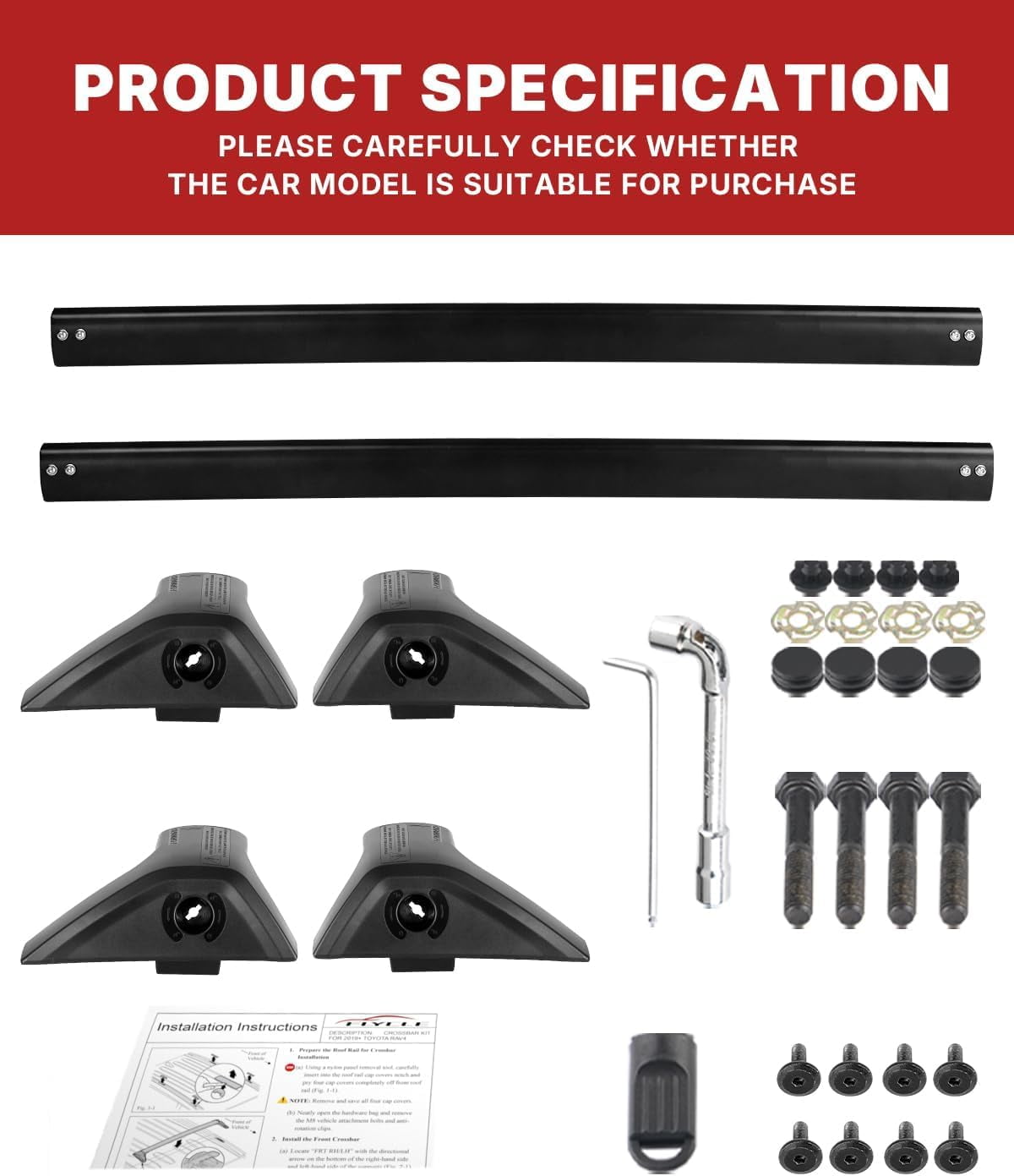 Richeer 300LBS Roof Rack Cross Bars for 2019-2025 RAV4 LE XLE XSE Premium Limited Hybrid with Side Rails, Aluminum Cargo Racks Rooftop Luggage Carrier Canoe Kayak Bicycle