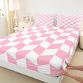 thumbnail image 3 of jejeloiu Geometric Rhombus Grid Twin Sheet Sets,Modern Geometric Checkered Twin Fitted Sheet,Pink Checkerboard Flat Sheet For Children,Microfiber Bedroom Decor,3 Pieces, 3 of 7