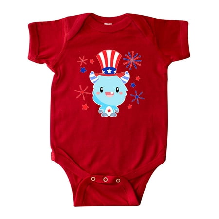 

Inktastic 4th of July Cute Monster with Blue and Red Fireworks Gift Baby Boy or Baby Girl Bodysuit