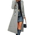 thumbnail image 2 of ClodeEU Women's Wool Blend Long Coat, Notched Lapel Double Breasted Pea Coat,Winter Slim Fit Trench Coat Gray,Womens Plus L, 2 of 8