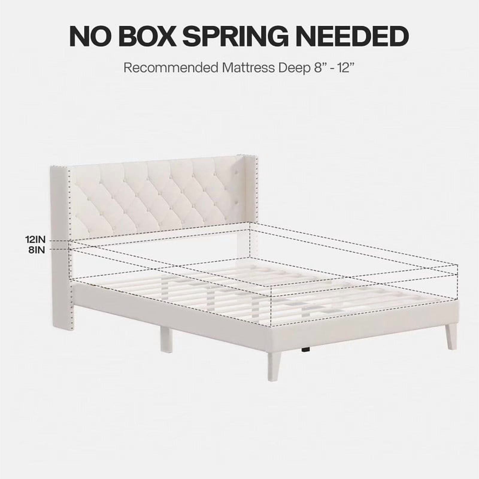 Full Size Upholstered Platform Bed Frame with Wingback Headboard, Diamond Tufting, and LED Lights - Wood Slat Support, No Box Spring Needed, Easy Assembly, Noise-Free, Beige