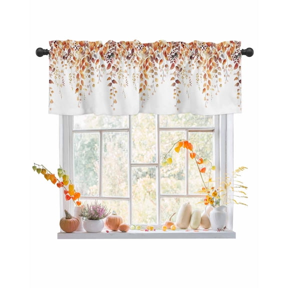 Valances for Windows, Autumn Leaves Watercolor Fruit Pulp Eucalyptus Leaf Rod Pocket Short Window Valance Curtains Holiday Window Treatment for Kitchen Living Room Bathroom, 42"x12"