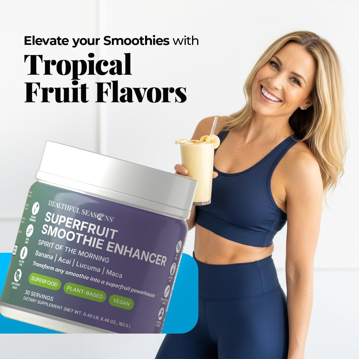 Healthful Seasons Superfood Smoothie Powder Mix with Açai, Lucuma, Maca & Banana – For Smoothies & Shakes – 30 Servings