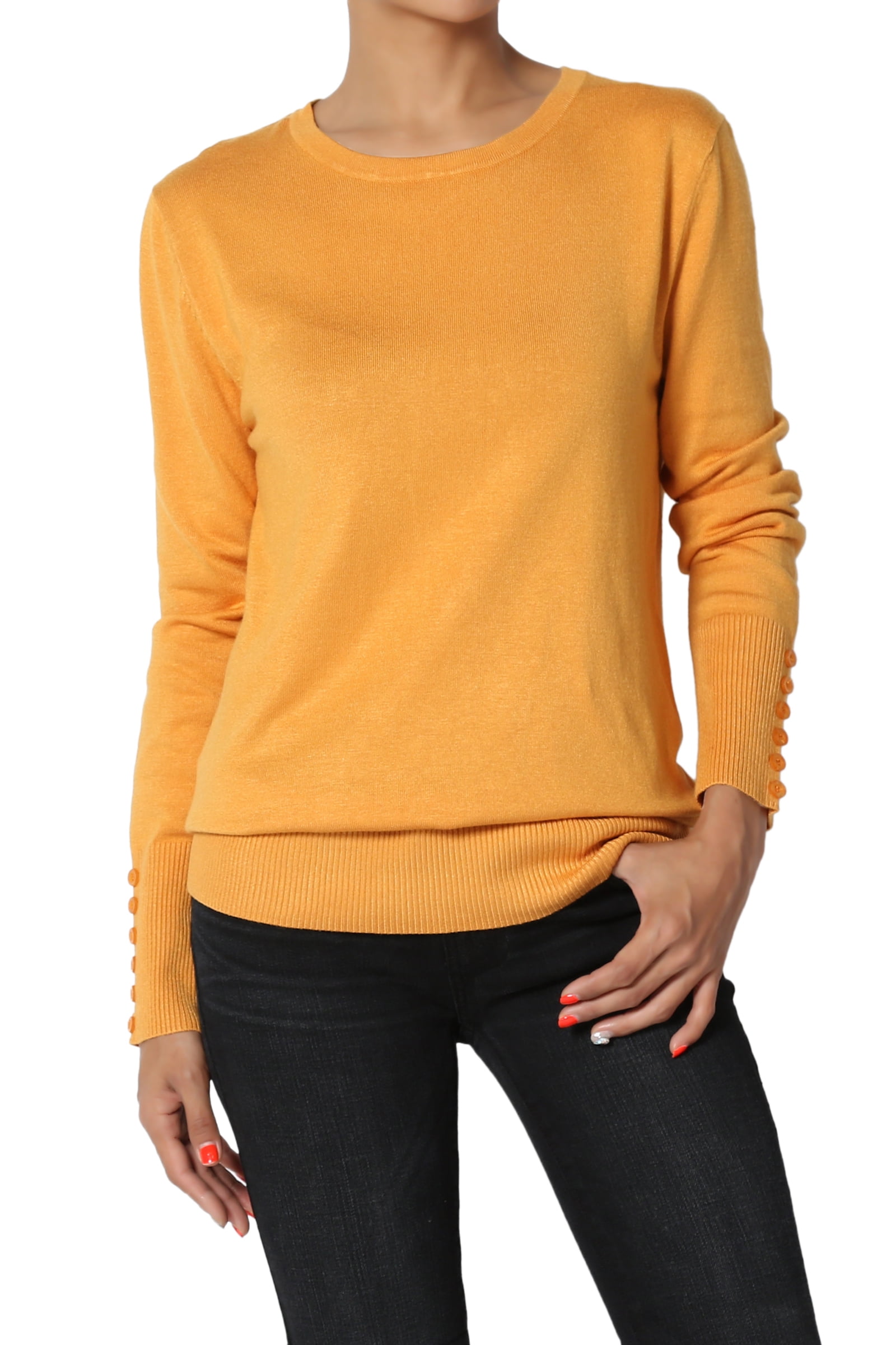 TheMogan Women's Crew Neck Button Long Sleeve Loose Fit Pullover Knit