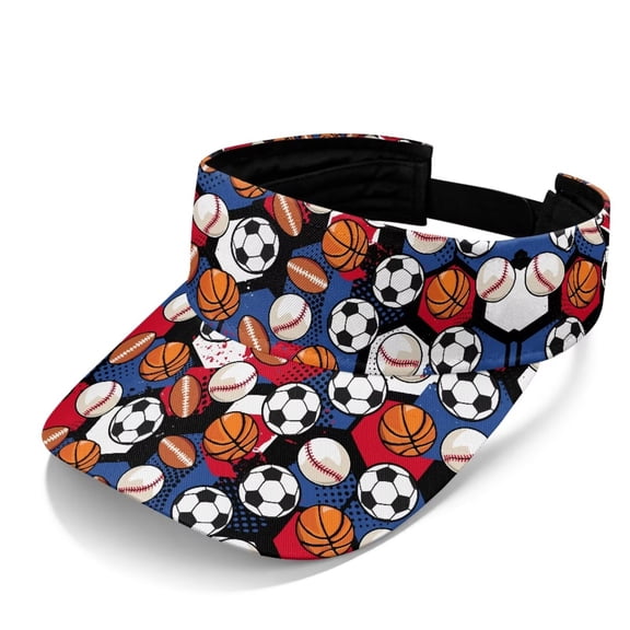 Psesaysky Basketball Soccer Ball Print Sun Visor Hats for Women Men Sun Protection Quick Dry Hat Open Top Adjustable Lightweight Sports Unisex Visors for Outdoor Beach