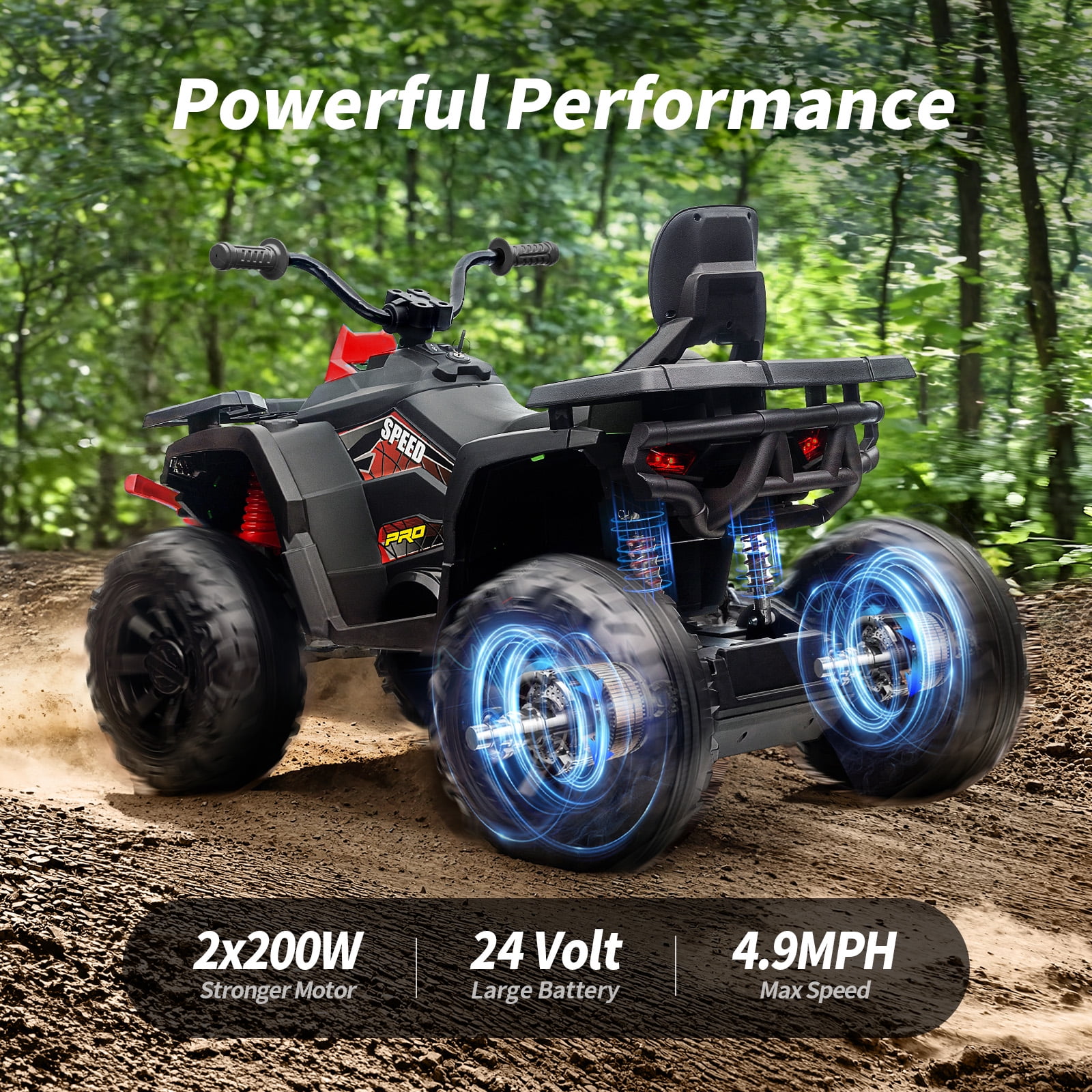 Hikiddo 24V Ride on Toys, Kids ATV 4-Wheeler for Big Kids with 2 Seater, 400W Motor, Bluetooth - Red
