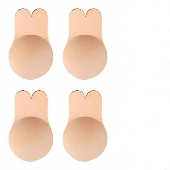 2 Pairs Adhesive Bra,Reusable Strapless Self Silicone Push Up Invisible Sticky Nipple Covers for Women Beige