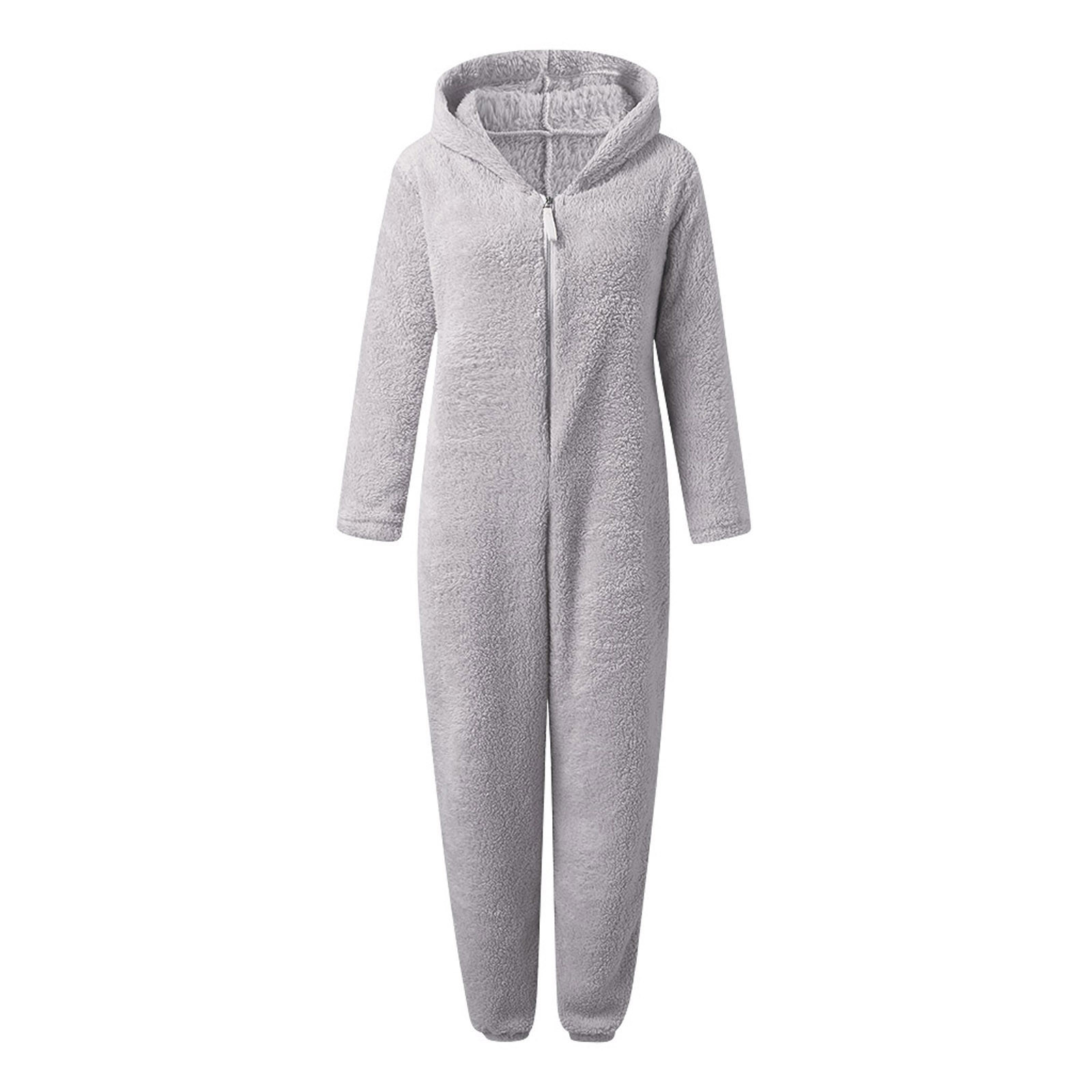 Zzwxwa Womens Plush Hooded Jumpsuit Sherpa Fuzzy Pajamas Long Sleeve Cute Cat One Piece Onesie 5615