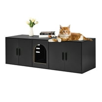 VEVOR Cat Litter Box Enclosure for 2 Cats, 57.9 in Hidden Litter Furniture, Double Room Large Cat Washroom Cabinet, Indoor Wooden Pet House TV Stand Side Table, Fit Most of Litterbox, Black