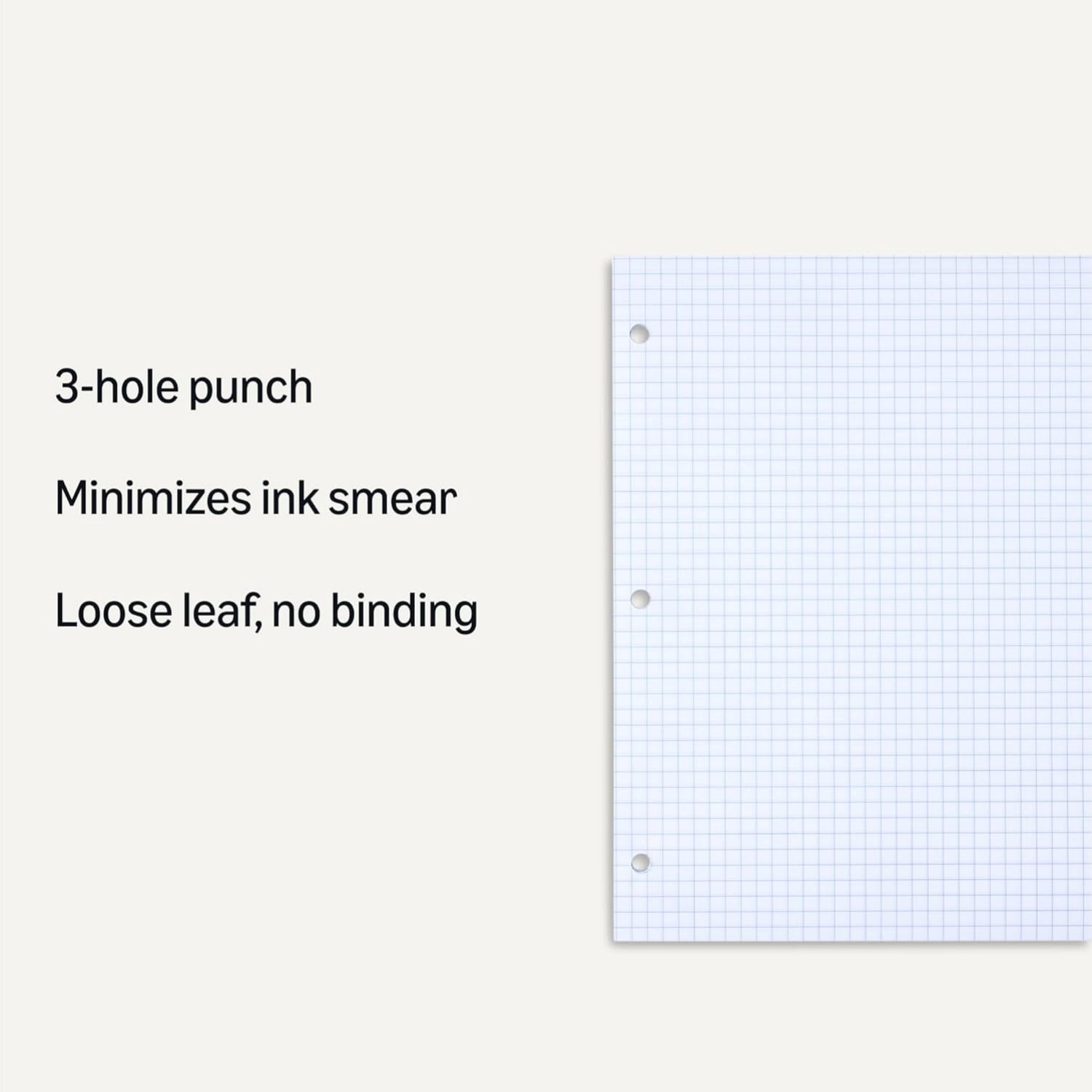 Loose Leaf Paper, Graph Ruled Paper, 3 Hole Punched, 100 Sheets, 11" x 8.5", 6 pack, White