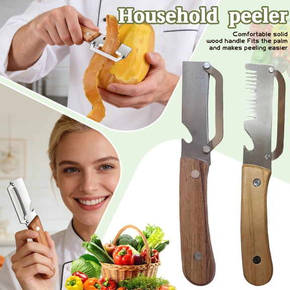 2Pcs Multi-Purpose Kitchen Tool Set Including Julienne Shredder and Fruit Peeler with Integrated Bottle Opener