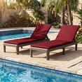 thumbnail image 1 of Gymax 2 Pcs Chaise Longue de Patio Fauteuil Inclinable avec Dossier Réglable 3 Positions et Coussin Brun et Rouge, 1 of 9