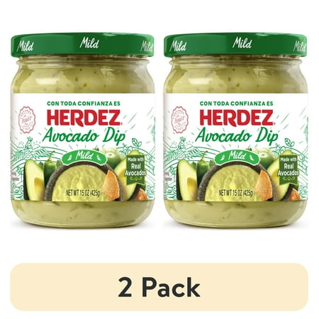 (2 pack) HERDEZ Avocado Dip Mild Tortilla Chip Dip Shelf Stable 15 oz Glass Jar