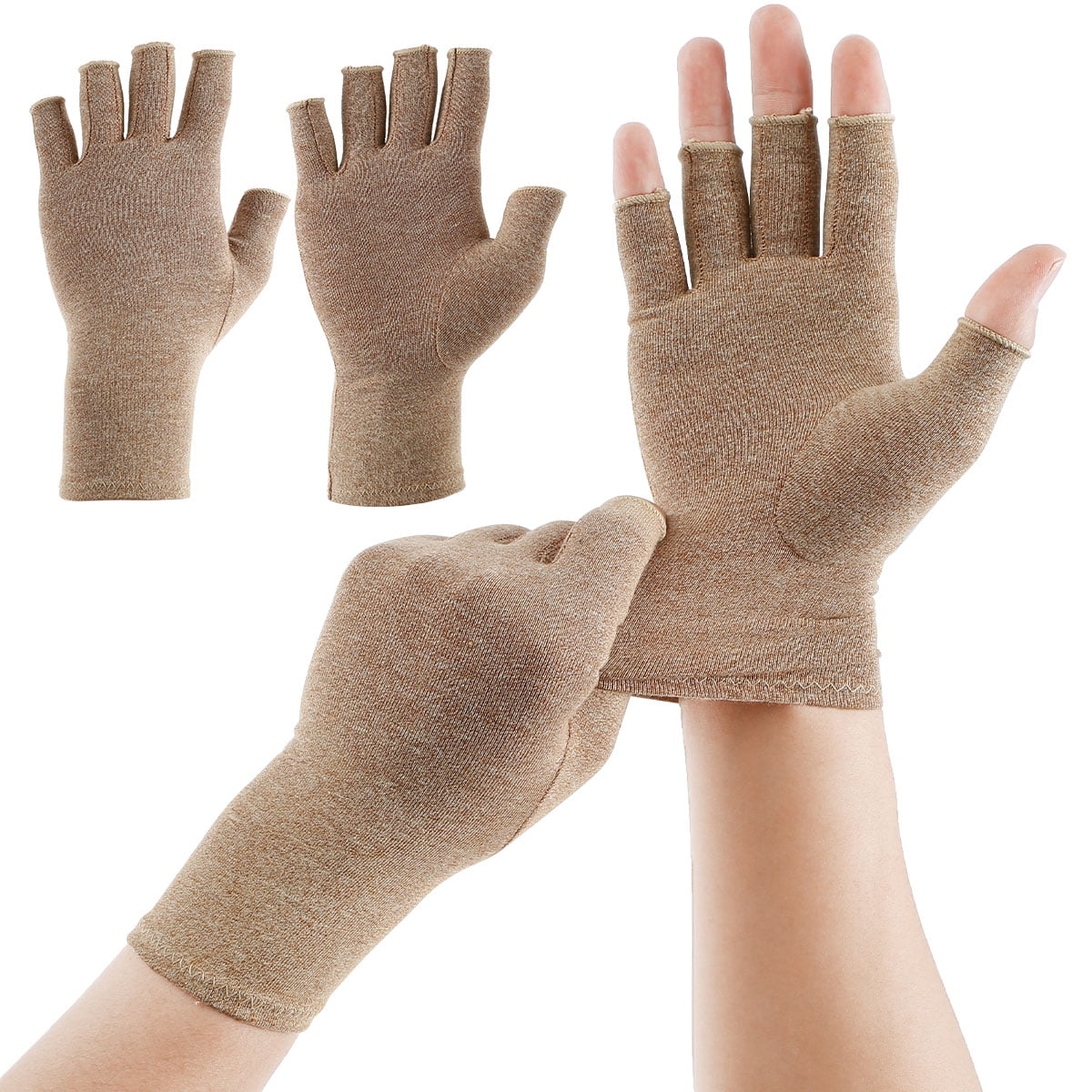 JTWEEN 1 Pair Arthritis Gloves Compression Gloves w/ Strap Fingerless