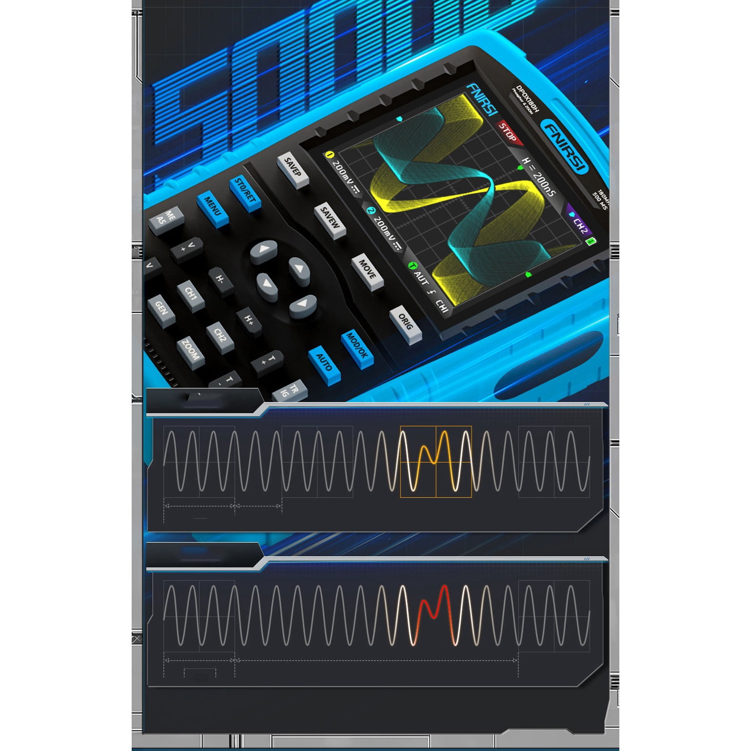 Handheld fluorescent digital oscilloscope dual channel two-in-one small portable instrument auto repair 180M automatic adjustment function