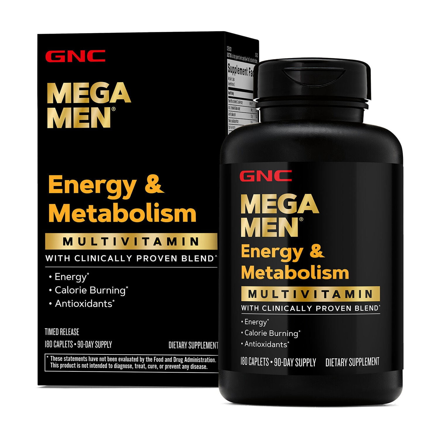 GNC Mega Men Energy and Metabolism Multivitamin Caplets, Clinically Proven to Feel Better, Timed Release, Calorie Burn, Focus, Caffeine, Thermogenic, Immune, B Vitamins, 180 Count