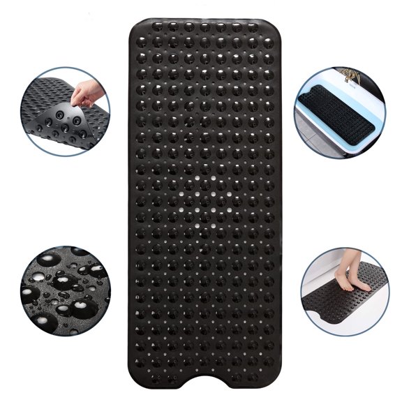 Semfri Bath Tub Shower Mat 40 x 16 inch Non Slip Bath Tub Mats Shower Mats Extra Large Bathtub Mats with Drain Holes and Suction Cups Black