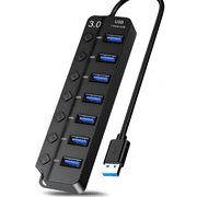 DIKTOOK 7 Port USB Hub Splitter 3.0 Powered for Laptop Computer USB Extender Hub with Individual Switches