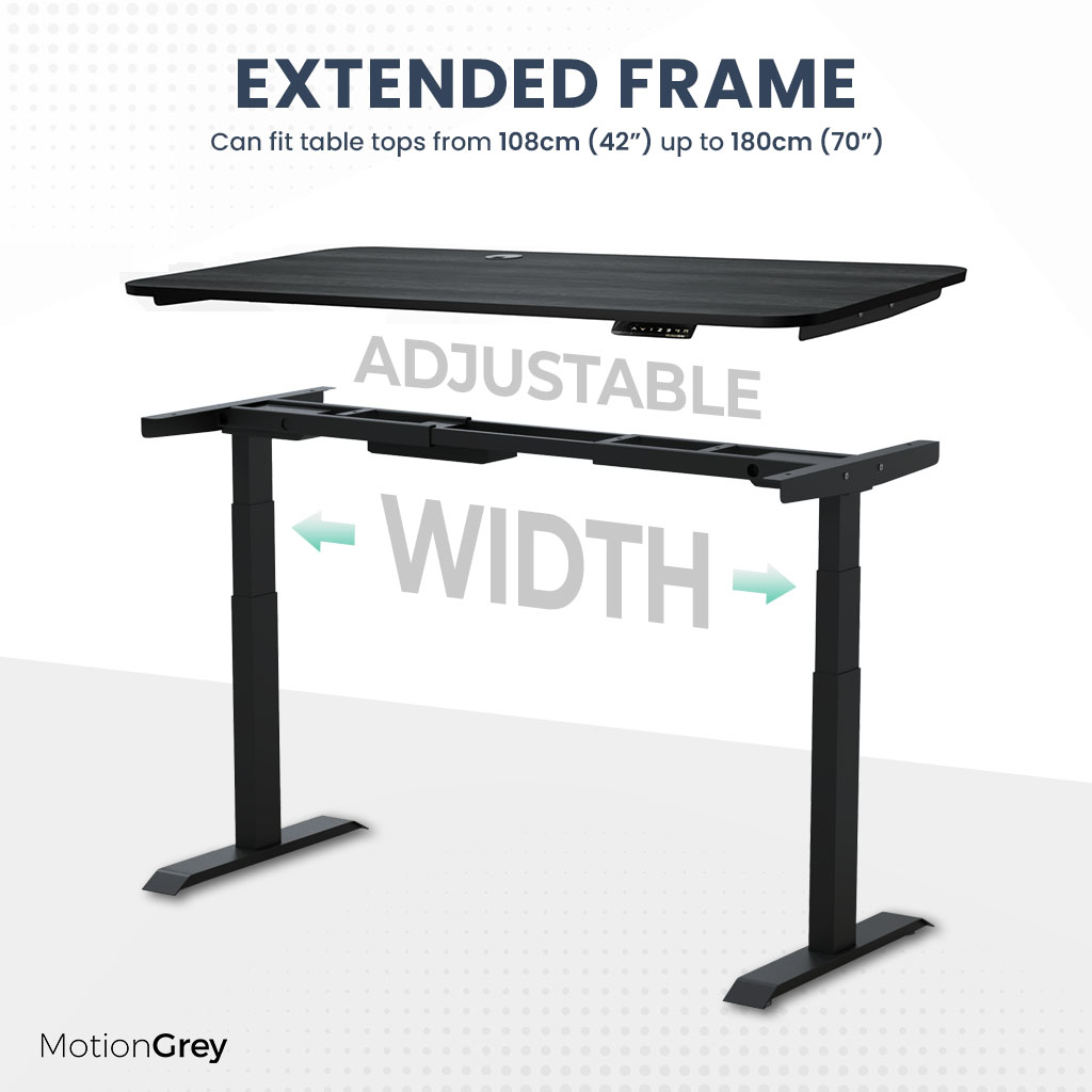 MotionGrey Height Adjustable German Electric Dual Motors Sit to Stand Office Standing Desk - Black Frame with Black Top (165cmx60cmx2.5cm)