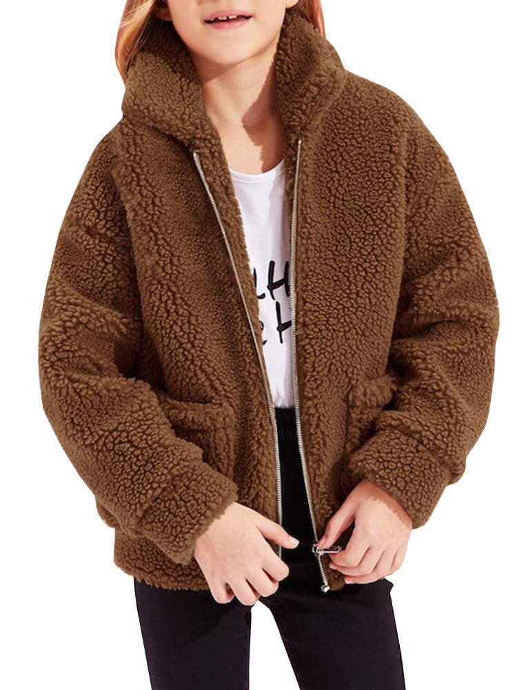 Girls Fuzzy Arctics Coats Fall Winter Warm Shearling Jackets Zip Up Cardigans 4-16 T