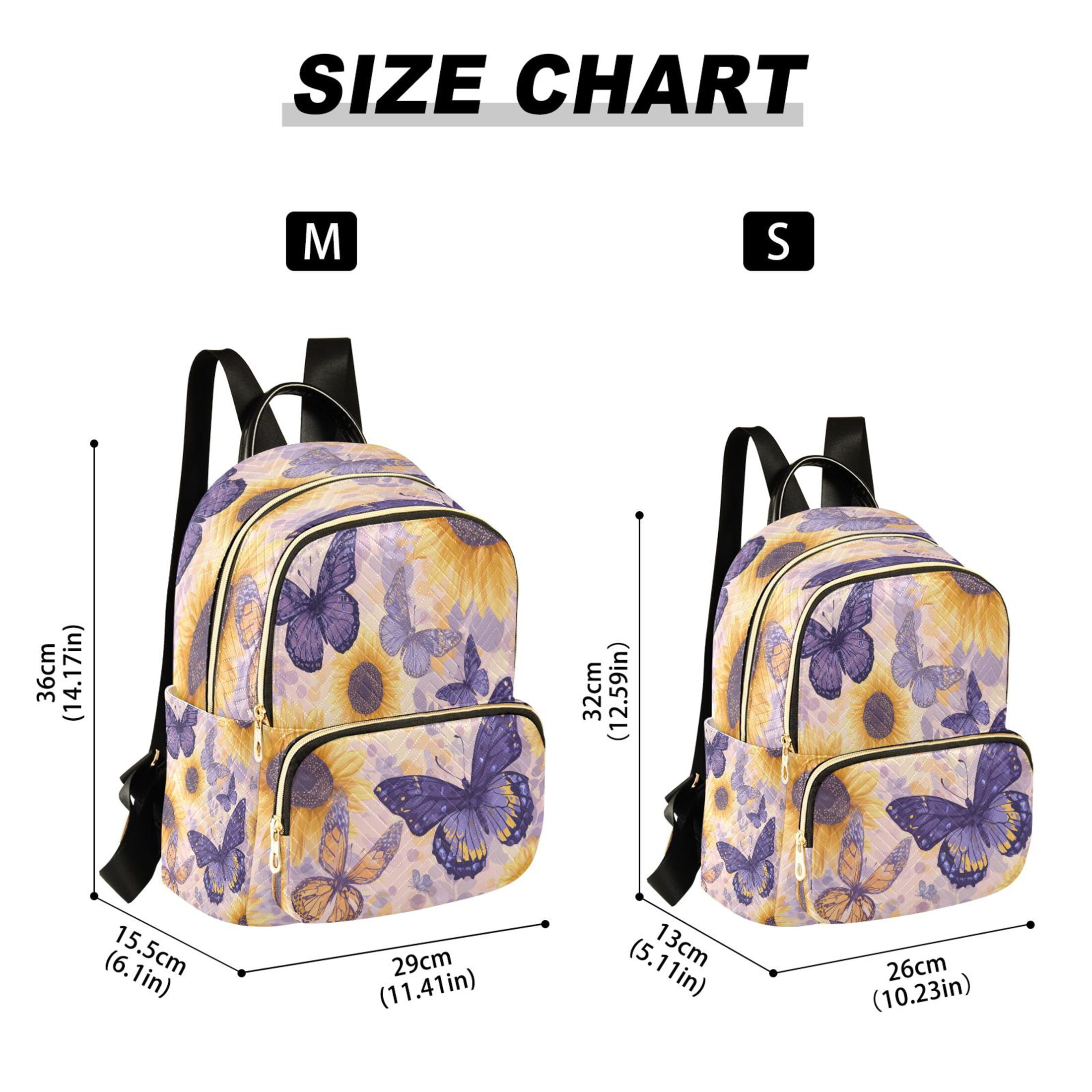 Purple Butterflies with Sunflowers Quilted Backpack Fashion Daypack Commuter Bag for Women 14 L