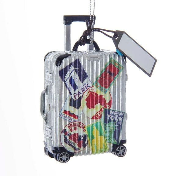 Kurt Adler Gray and Red Travel Luggage Christmas Ornament