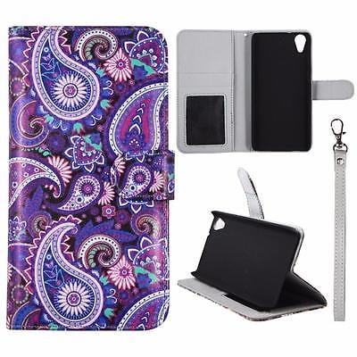 Htc Desire Eye Wallet Case Wallet Purple Paisley For HTC Desire 626 626s Syn Leather Folio Dual Layer Interior Design Flip PU Leather case Cover Card Cash Slots & Stand Cover ()