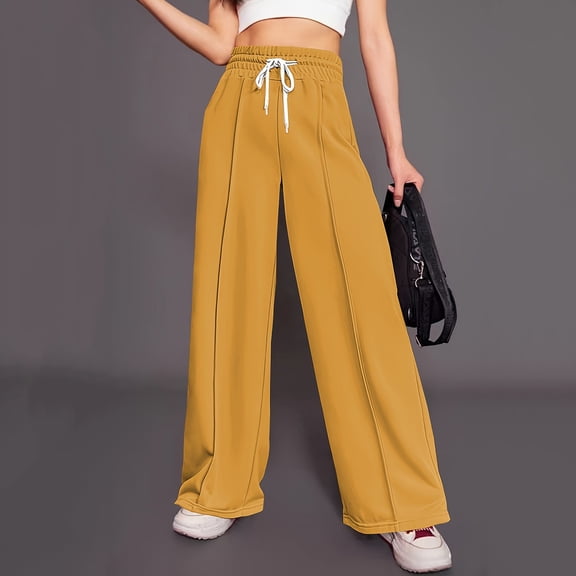 BUIGTTKLOP Wide Leg Sweatpants Women High Waisted Baggy Sweat Pants Elastic Loose Active Pants with Pockets