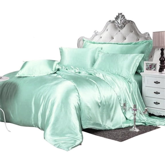 Kanak Bedding All-Season Ultra Soft 500 GSM Queen Size Silky Satin 7Pcs Comforter Set (Comforter Fitted 15" Flat 4 Pillow Case) Sky Blue