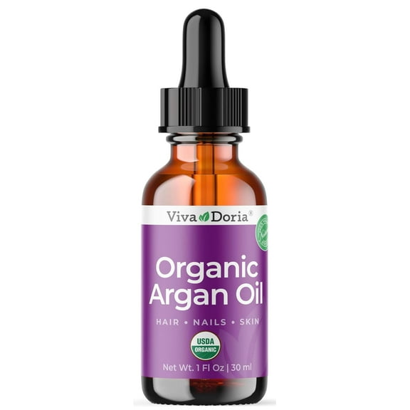 Viva Doria Organic Argan Oil, 1 Fl Oz, Pure Cold Pressed Natural Beauty Oil for Face, Hair, Body, Unscented