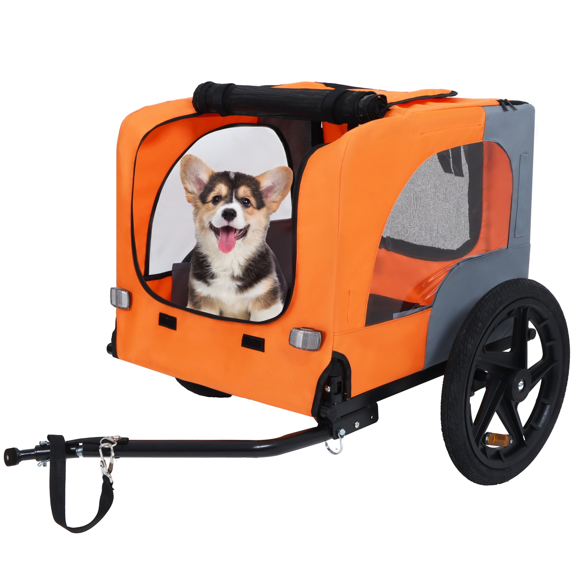 Outdoor Collapsible Pet Bike Trailer with 16-Inch All-Terrain Wheels – Foldable Dog/Cargo Carrier Cart for Bicycles