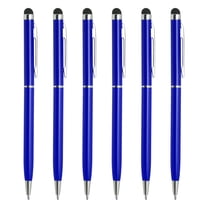 Uxcell 6pcs Metal Stylus Pen Ballpoint Pen 2 in 1 Universal Retractable Ink Pen with Stylus Tips, Dark Blue