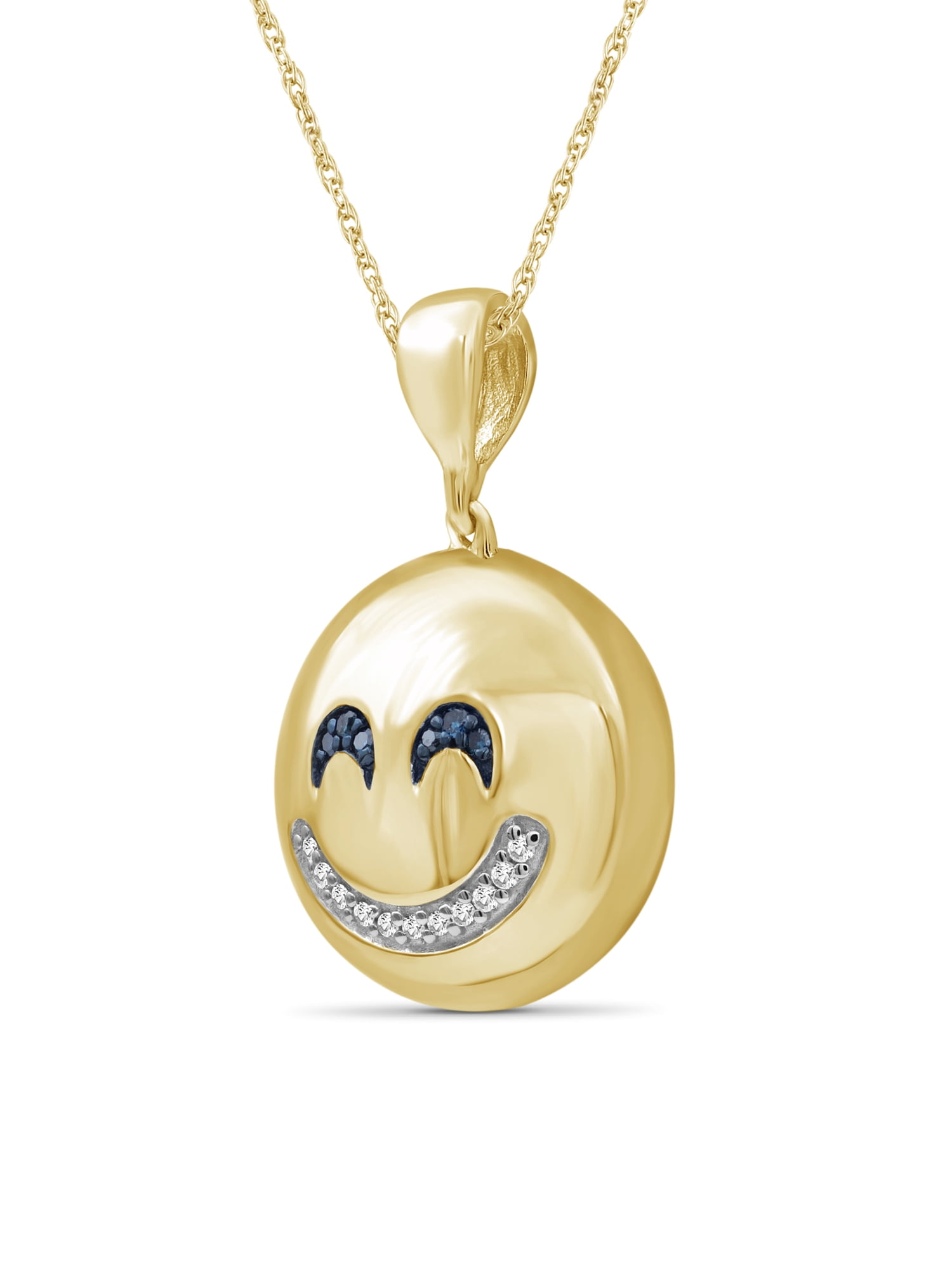JewelersClub Accent Blue And White Diamond 14K Gold Over Silver Emoji Pendant