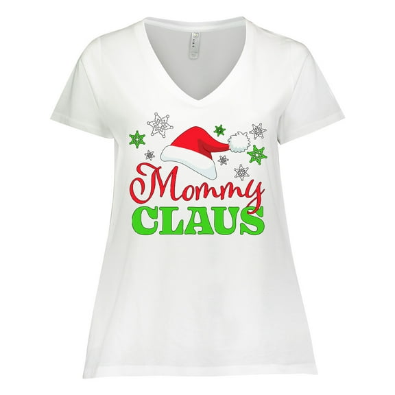 Inktastic Mommy Claus with Christmas Santa Hat and Snowflakes Women's Plus Size V-Neck T-Shirt