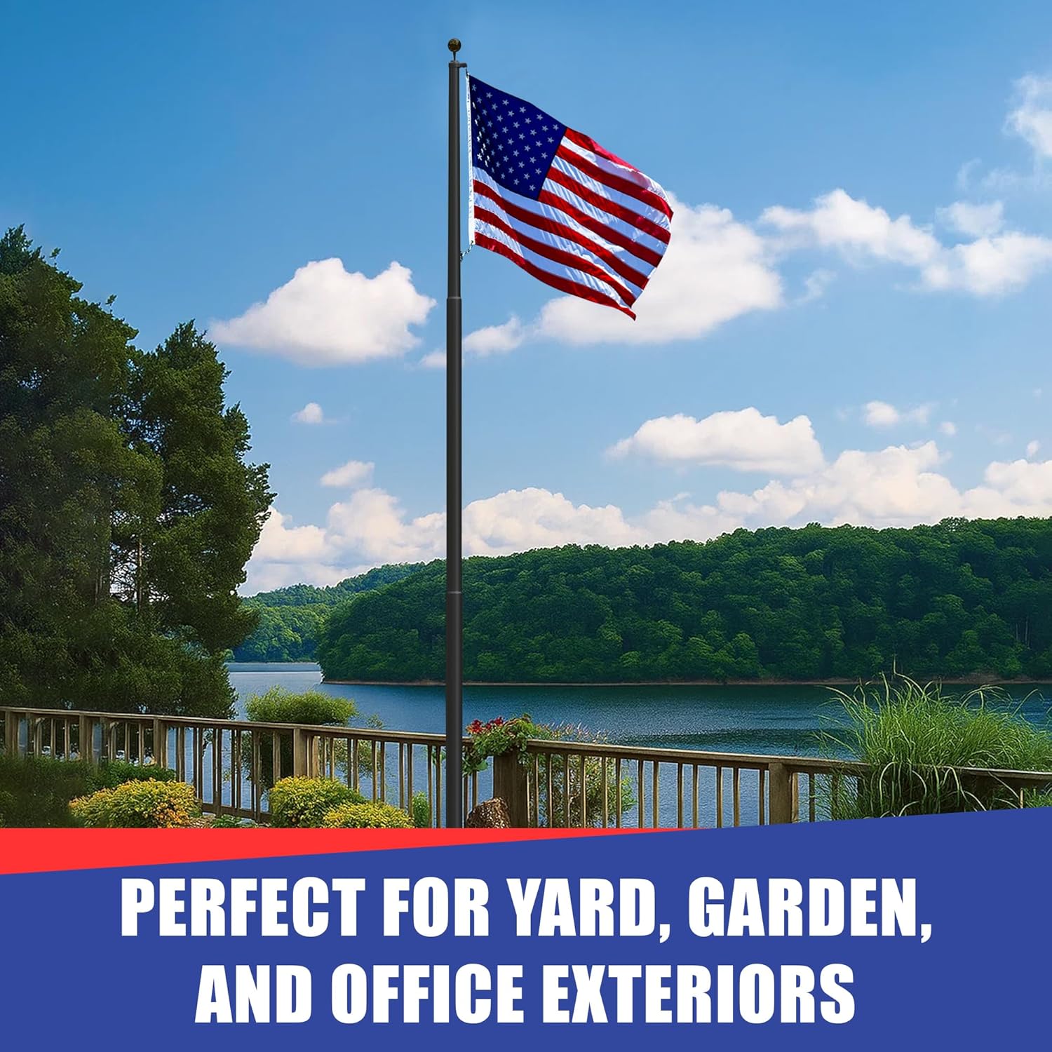 Super Tough USA-Made 25ft Heavy Duty Flag Pole for Outside House - Black Anodized - Residential In-Ground Flagpole - 4-Section High-Grade Aluminum - Includes All Accessories
