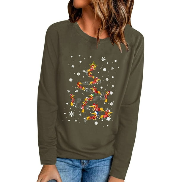Tops de mujer Camisas Blusas Elegantes Camisas casuales de manga larga Cuello redondo de Navidad Ajuste ligero Túnica de otoño Top Otoño Odeerbi ODB-5