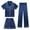 Dark Blue, variant on Kids Girls Pajama Set 3 Piece Short Sleeve Button Down Top Shorts and Pants Set Christmas Pajamas Kids Toddler Pjs 8-9 Years