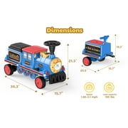 TOKTOO 12V Powered Ride on Toy Train for Kids, Ride on Train Locomotive & Train Carriage W/ Rubber Wheels, Storage Box-Blue