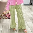 thumbnail image 3 of Women Gingham Pants Ruffle Hem High Waist Lounge Pants Cute Checkered Going Out Pants Pajama Bottom Streetwear, 3 of 6