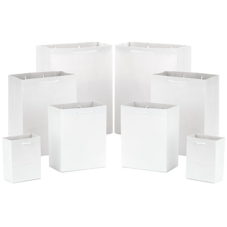 Hallmark White Gift Bag Bundle in Assorted Sizes (Pack of 8 - 2 Small 5", 2 Medium 8", 2 Large 11", 2 Extra Large 14")