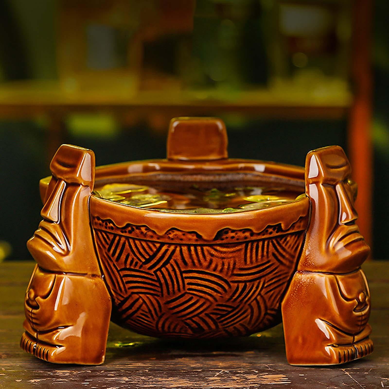 Tazón Tiki De Cerámica - 1000 Ml, Diseño Con Soportes, Para Cócteles Y Fiestas Temáticas