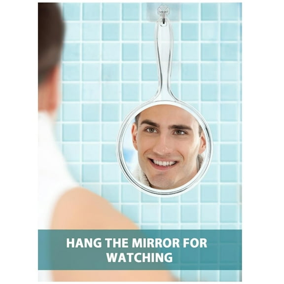 Hand Mirror, Double-Sided 1X/5X Magnifying Mirror with Handle, Acrylic, 8.3" L x 4.5" W, Clear, Pack of 1