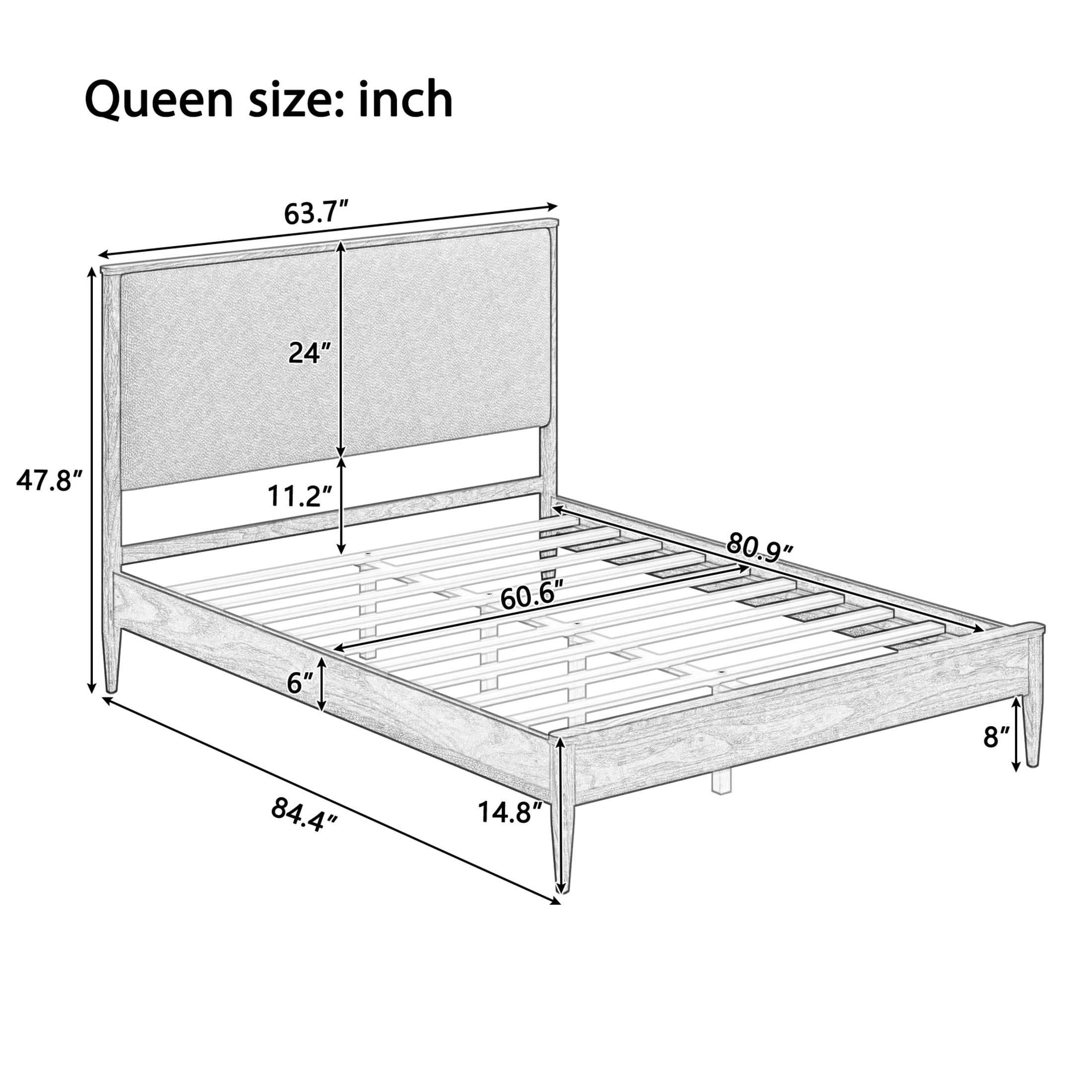 Christopher Knight Home Mid-Century Queen Platform Bed Frame with Boucle Upholstered Headboard, Black