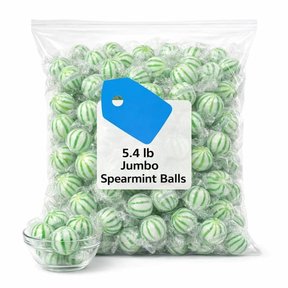 Jumbo Spearmint Balls – 5.4 lb Bulk Bag, Large Spearmint Hard Candy for Candy Bowls & Events