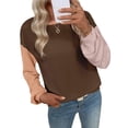 thumbnail image 2 of Womens Long Sleeve Tops Fall Fashion Crewneck Color Block Ribbed Knit Casual Loose Fit Pullover Shirts Coffee M, 2 of 7