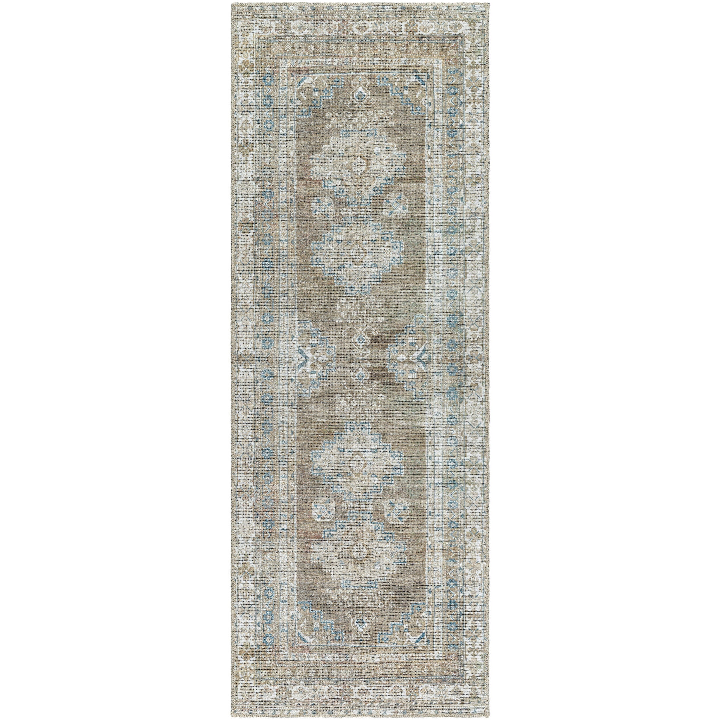 (2 pack) Better Homes & Gardens Geo Medallion Runner Washable Non-Skid Area Rug, Sage, 2'5" x 7'