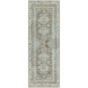 Better Homes & Gardens Geo Medallion Runner Washable Non-Skid Area Rug, Sage, 2'5" x 7'