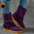 thumbnail image 2 of Fringe Winter Boots for Women Warm Casual Suede Platform Flat Booties Adjustable Retro Buckle Strap Pull on Mid Calf Snow Boots, 2 of 6