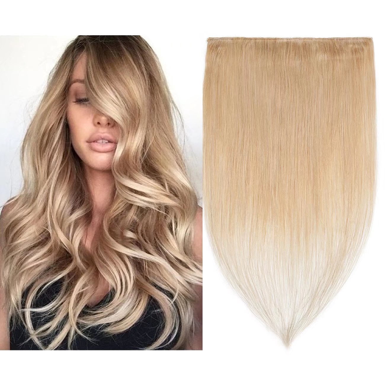 SEGO Blonde Clip in Human Hair Extensions Balayage One Piece Soft Straight 3/4 Full Head Hair Pieces for Women