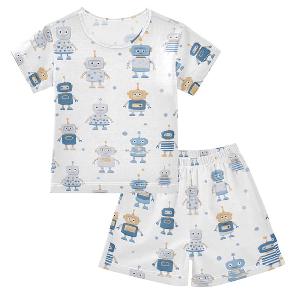 joogoo Cute Robots Pattern Pajama Sets Short Sleeve Cotton 2-Piece Sleepwear 10Y
